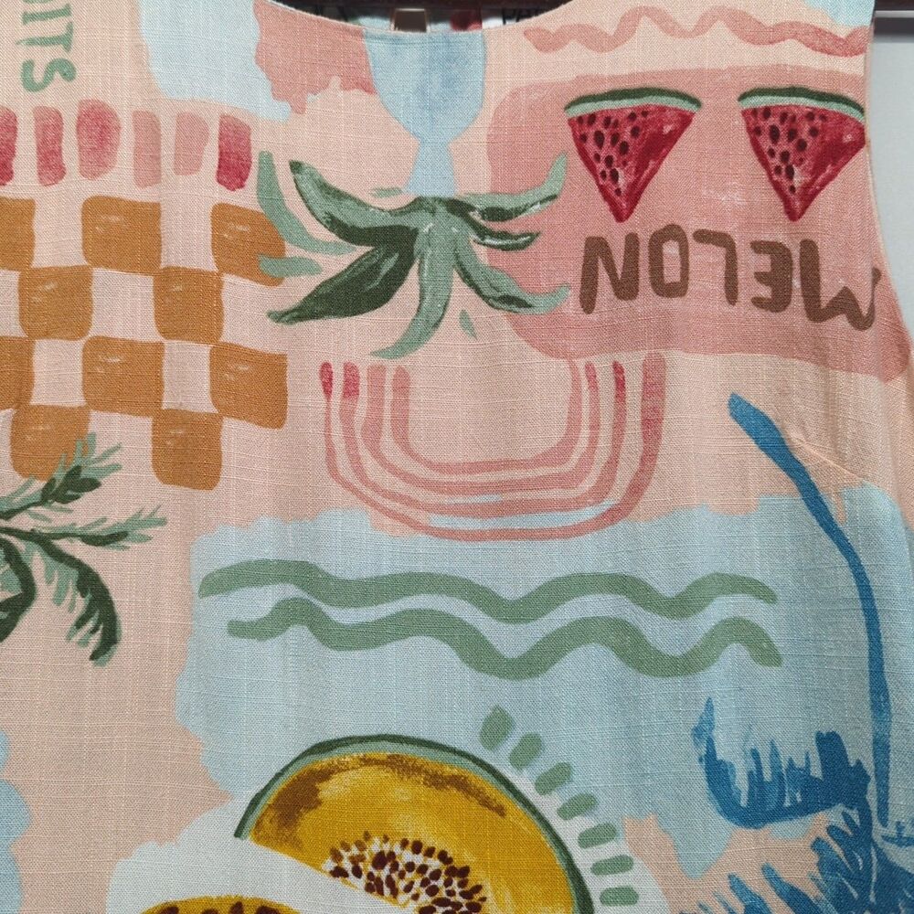 Paper Heart Anthropologie Fruit Print Linen Blend A Line Shift Mini Dress M Boho - Picture 4 of 10